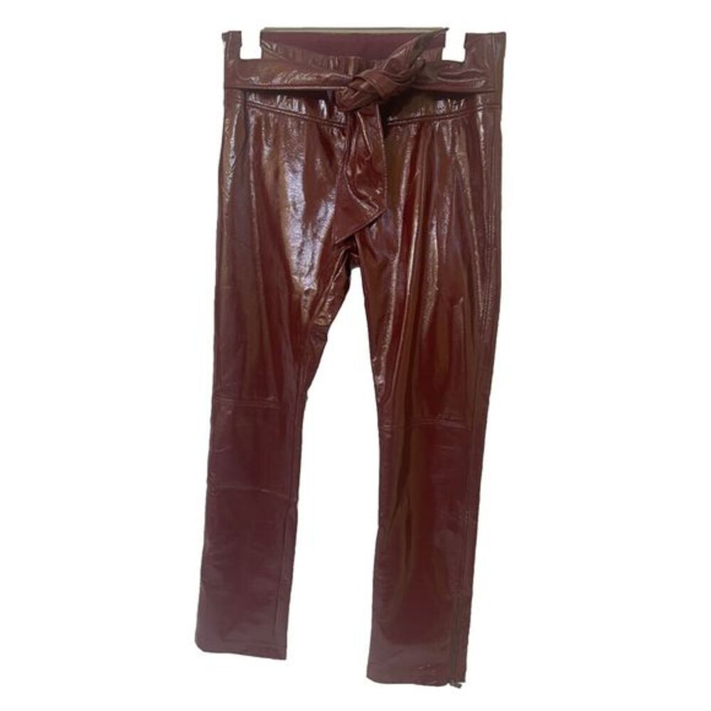 NWT David Lerner Red Vegan Patent Leather Tie Waste Pants Size Small With Zipper
